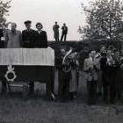 Orkiestra OSP w Rypinie na zawodach strażackich. 
Stadion przy ulicy Sportowej. Na...